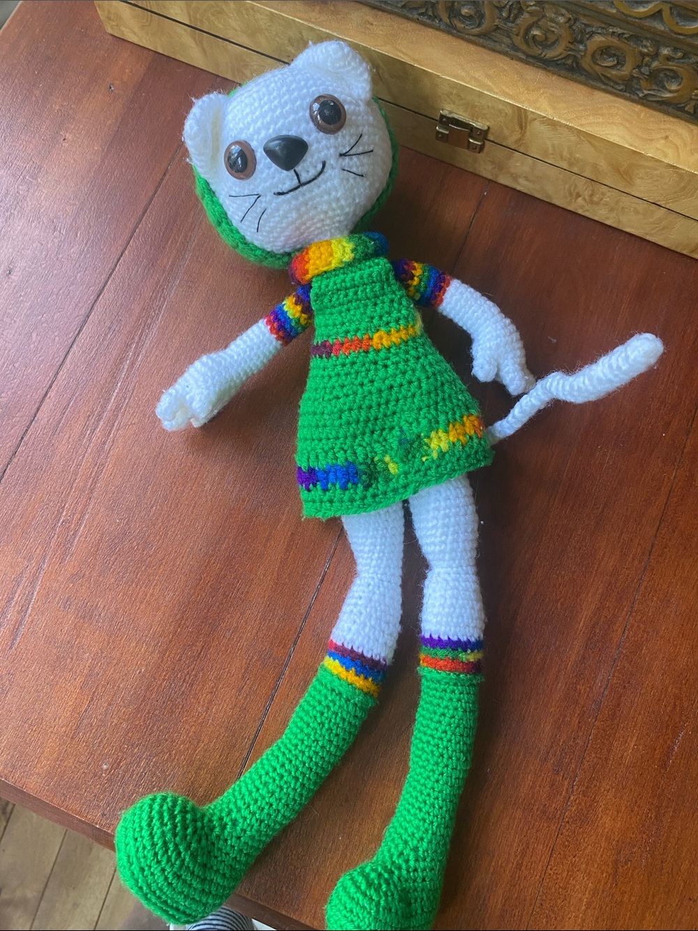 Handmade Crochet Rainbow Kitty Cat 16 inch Gift Handcrafted Christmas